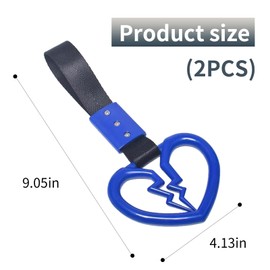 coppialu 2 Pcs Broken Heart Shaped Car Handle Straps,Car Warning Hanging Ring,Handle Straps Drift Warning Loops, Universal for Car SUV Bus (Black/Blue)