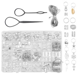 SPOKKI Silver 259 Pcs Hair Jewelry Set, Metal Hair Coils for Braids Loc Dreadlock, Rings Cuffs Clips Charms Pendants Styling Accessories, Woven Accessories for Women, Men