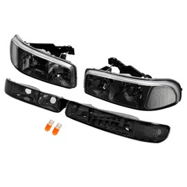 HECASA Pair Headlights+Corner Lights Assembly Compatible with 1999-2007 GMC Sierra 1500/2500/3500/C3/Yukon/Yukon XL 1500/2500 Headlamp Front Light Lamp - Clear Lens Black Housing Clear Corner Lamp