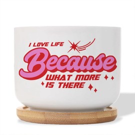 DecStic I Love Life Because What More is There Ceramic Planter Bible Verse Planters for Outdoor Plants with Drainage Holes and Saucers Pot for Outdoor Garden Home Plant