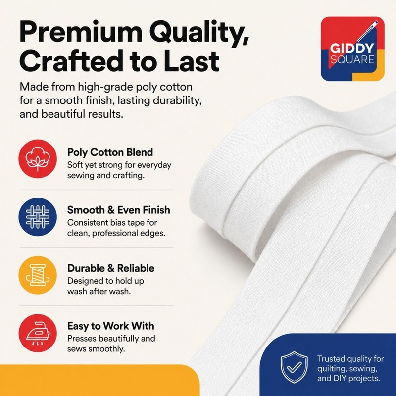 White 5m Bias Binding Tape 25mm 1 Inch Pre-Folded Single-Fold
