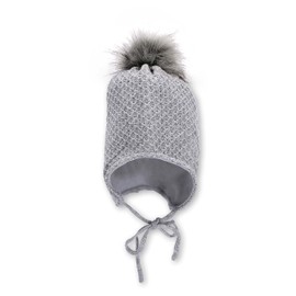 Sterntaler Girls' Bobble Hat Rhinestone Heart Hat, Silver mottled