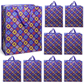 ZAVOOS 9 Pieces Extra Large Moving Bags, 89 L Heavy Duty Storage Tote with Zipper Carrying Handle, Plastic Checkered Laundry Bags for Space Saving, Traveling, Packing Clothes