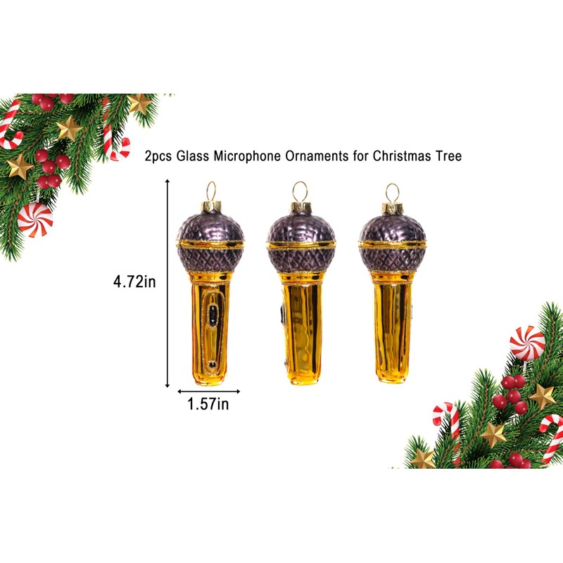 2 Count Hand Blown Glass Microphone Christmas Ornaments for Christmas