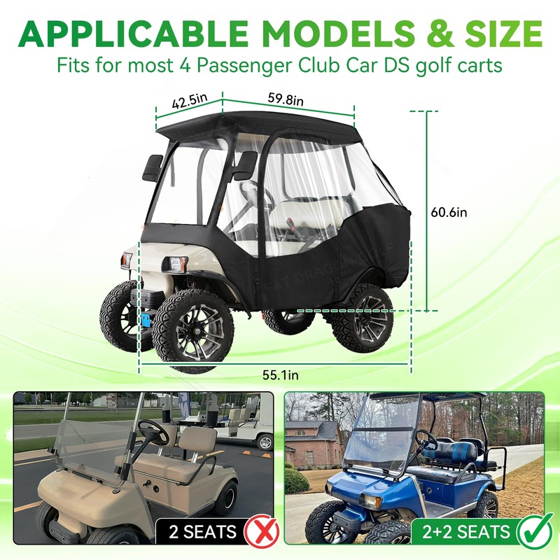 Panglong Club Car DS Enclosure, Multifunctional Polyester Golf Cart Cover-Waterproof