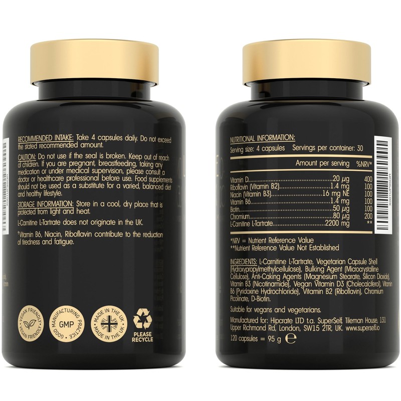 L-Carnitine Capsules 2200mg - L-Carnitine Complex with Vitamins D &