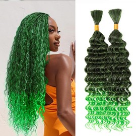 Deep Wave Bulk hair for Braiding Wet and Wavy Micro Braiding Hair No Weft Faux Deep Wave Braiding Hair Extensions for Box Boho Braids 150g with 2Bundles #1B/green (20Inch)
