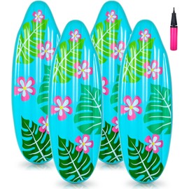 Foilswirl 4 Pcs Inflatable Surf Board 36 Inch Inflatable Pool Floats Luau Hawaiian Beach Pool Party Decorations Tropical Flower Blow up Surfboard Float for Surf Hawaiian Summer Sea Party Toy
