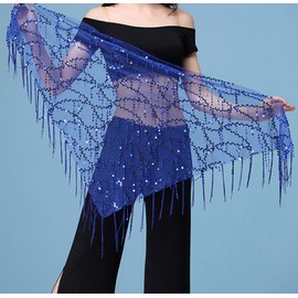 Lauthentic.S - Bufanda de cadera para mujer, con borlas de lentejuelas, triangulares, cadena de cintura, Azul Real, One Size
