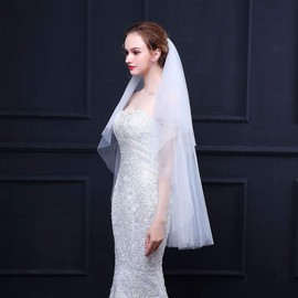 Ursumy Layered Wedding Veil Hip Length Veil 2 Tier Soft Tulle Bridal Veils with Comb (White)