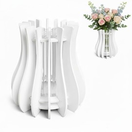 Set di vasi in legno, 11,9 x 11,9 cm, per bouquet e fiori artificiali, decorazione da tavolo, decorazione per la casa per donne e adulti (bianco)
