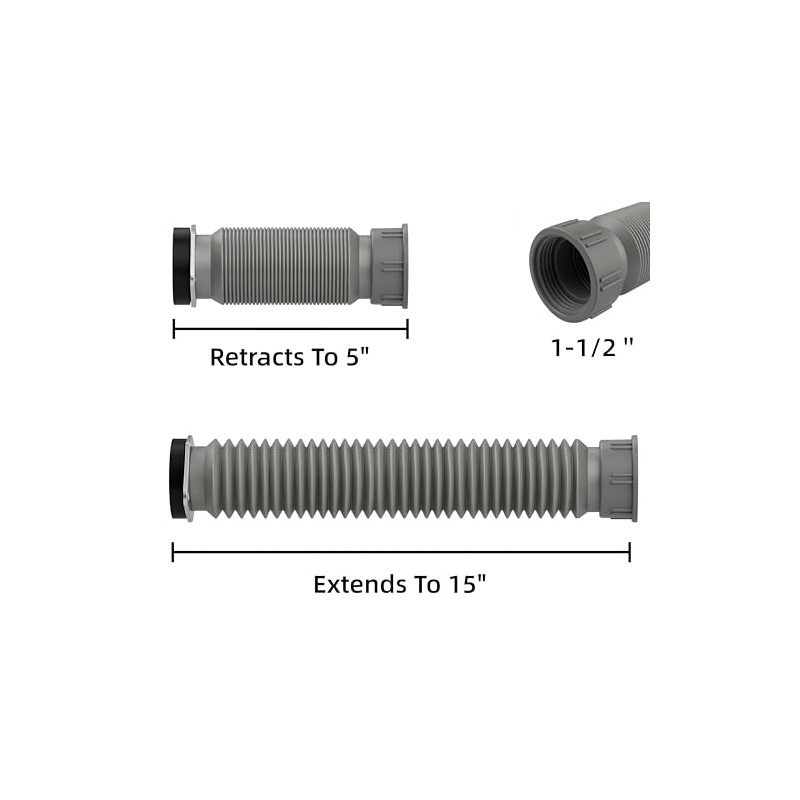 Flexible Garbage Disposal Drain Tube Replacement Kit for 1-1/2" Plumbing,
