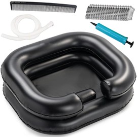 Inflatable Shampoo Basin - Portable Hair Washing Bowl/Tub for Bedridden, Disabled,Injured, Elderly, Hair Washtub for Dreadlocks and at Home Sink Washing (Black)