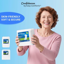 Confidence Incontinence Pads for Seniors, Super Absorbency for Day or Overnight Use, Safe for Sensitive Skin, Cotton Liner, Protects from Incontinence & Bladder Leaks, Case 144 Count by Easy Comforts