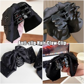 KXF Shiny Bow Hair Claw Clips for Women Hair Clip with Floppy Bow Hair Barrettes Short Tail Large Bow Hair Clip Ladies French Bow Hairpins Soft Silky Satin Bow Hairclips for Birthday Party Christmas