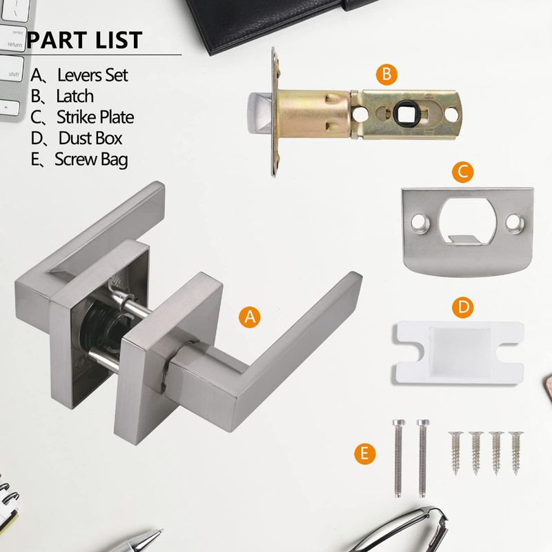 NEWBANG Hall/Closet Lever Handle Lock Satin Nickel Finish-Heavy Duty Door