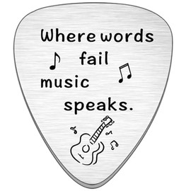 JMIMO Guitar Pick Music Lover Gift for Music Teacher Student Musicians Gifts Inspirational Gift Music Present Where Words Fail Music Speaks