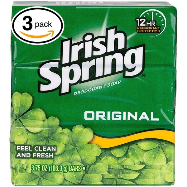 Irish Spring Deodorant Soap Original Bar, 3 Bars 3.75 Ounce