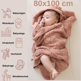 Little Dedi Emily Design 100% Organic Cotton Baby Blanket, 80 x 100 cm, Pink, GOTS Certified, Soft Swaddling Cloth, 80 x 100 cm, Gender Neutral, Newborn Cuddly Blanket