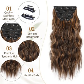 Vigorous Clip in Hair Extensions 20Inch Hair Extensions Clip Ins 6Pcs Long Wavy Hairpieces(Caraamel Brown & Dark Roasted Coffee)