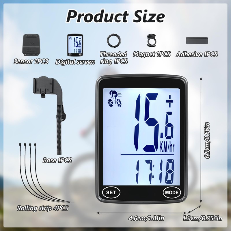 AMFUN Bike Computer Wireless,2.4 inch LCD Screen Auto Backlight,Universal 24