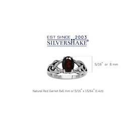 Silvershake 1.4ct. 8X6mm Natural Oval Shape Garnet 925 Sterling Silver Celtic Knot Solitaire Ring Size 4.5 Jewelry for Women, 4.5, Sterling Silver Rhodium/White Gold & Antique Finishing, natural red