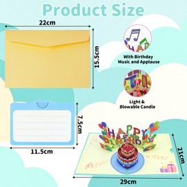 Geburtstagskarte, Geburtstagskarte mit Musik, Geburtstagskarten zum Geburtstag mit Umschlagn Lichtern Blowable LED Licht Kerze Happy Birthday Geburtstagskarten für Frauen, Mädchen, Männer und Kinder