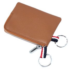 imeetu Genuine Leather Coin Purse Wallet, Mini Dual Keyrings Change Pouch Card Holder for Men Women (Brown)