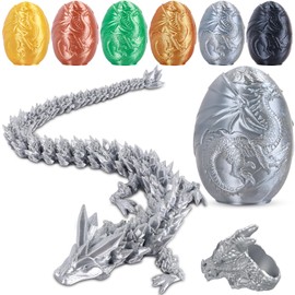 3D Printed Dragon Egg, Easter Eggs with Dragon Inside, Pearlescent for Easter Basket Stuffer & Birthday Party Gift Silver