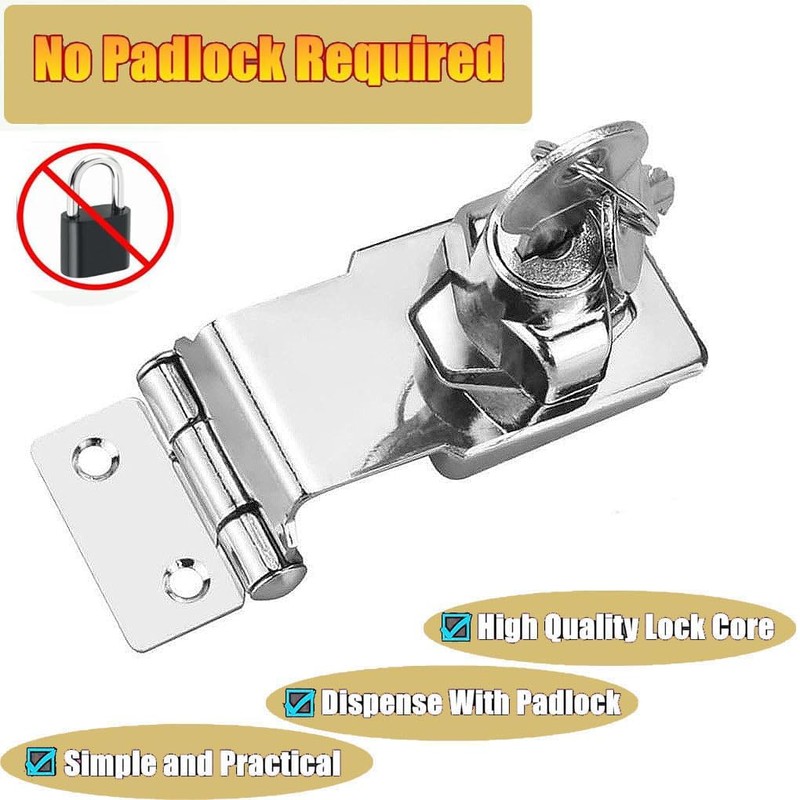 Litensh 4 Inch Right Angle Hasp Lock with Key Alike,