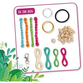 LENA 42839 Eco Macramé Jewellery, Latch Making Set for Children from 8 Years, Craft Set for Knotting a Key Ring, Necklace, Hair Scrunchie and Rainbow Pendant, Creative Set Jewellery