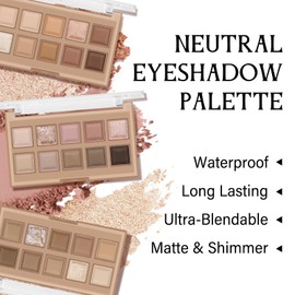 GEUUFEA 10 Colors Professional Eyeshadow Palette, Matte & Glitter & Shimmer Eyeshadow Makeup Palette with 3 Eyeshadow Brush, High pigmented and Long Lasting