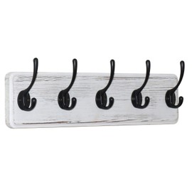 Dseap Coat Rack Wall Mounted with 5 Coat Hooks - Heavy Duty Wooden Wall Coat Hanger for Clothes Hat Jacket Clothing, White & Black
