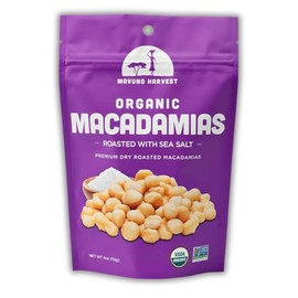 Mavuno Harvest Organic Roasted Macadamia Nuts with Sea Salt | Dry Roasted Whole Macadamia Nuts | Vegan, Non GMO Healthy Snacks for Kids and Adults | Office Friendly Work Snack | 4 Ounce, Pack of 3
