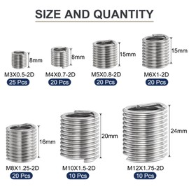 sourcing map 125pcs Wire Thread Insert Kit M3 M4 M5 M6 M8 M10 M12 (2D) Metric 304 Stainless Steel Helical Inserts Coiled Thread Repair Kit Wire Threaded Sleeve Sheath for Mechanical Equipment