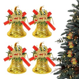 Bell Ornaments for Christmas Tree - 4X Christmas Tree Bells Decorations - Jingle Bells, Christmas Outdoor Bells Decor, Merry Christmas Decorations for Tree Window