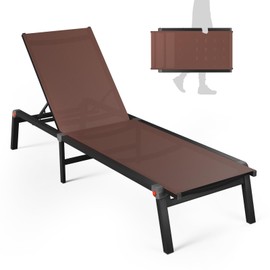 WOAJNQO Aluminum Chaise Foldable Patio Lounge Chair Outdoor,Adjustable 5-Position Recliner Pool Lounge Chair,Full Flat Tanning Chair for Patio,Beach,Pool,Outdoor Lounge Chairs,Brown