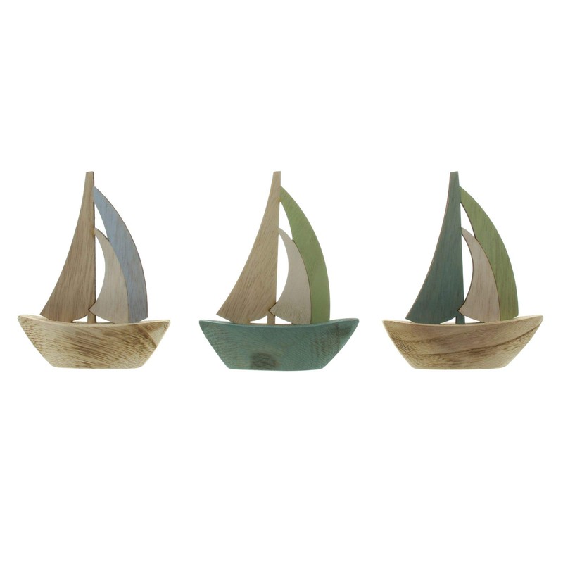 FRANK FLECHTWAREN Nautical Decorative Figurine Sailing Boat AHOI Set of