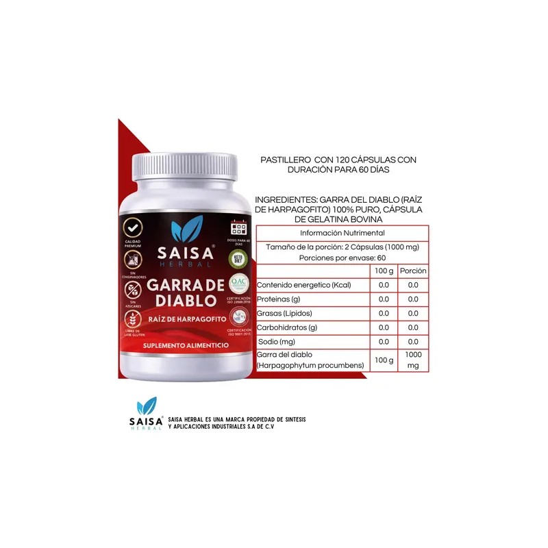 Garra del Diablo 120 Cáps | SAISA HERBAL | Suplemento