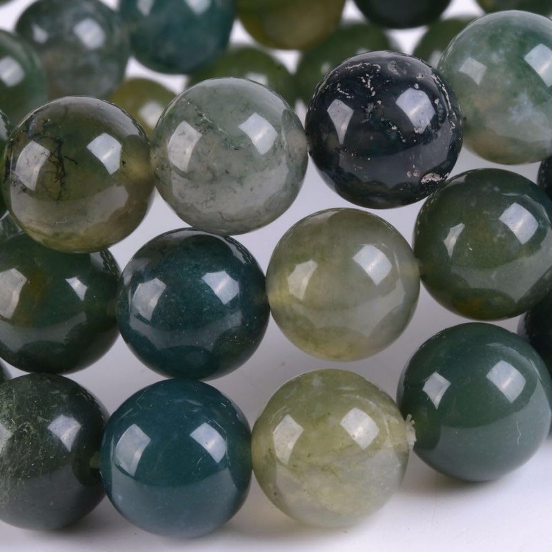 Natural Moss Agate Gemstone 10mm Round Beads Stretch Bracelet 7