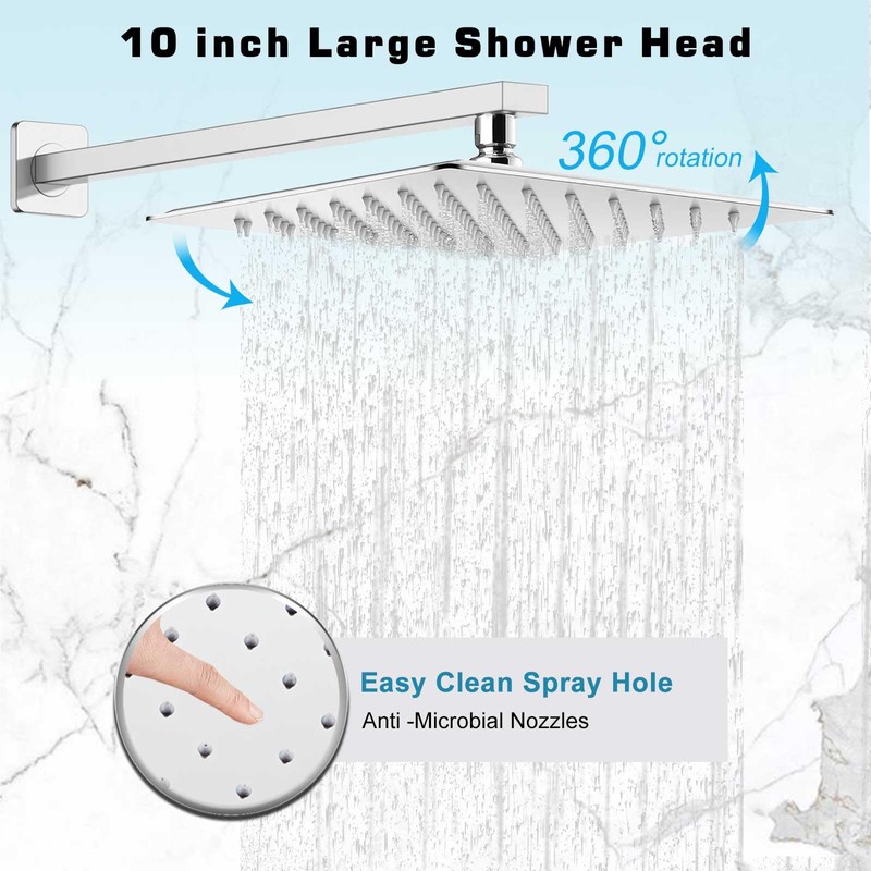 Elefloom Shower Faucet Set, 10 Inch Chrome Wall Mounted Shower