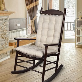 ELFJOY Extra Large Rocking Chair Cushion Non-slip Linen Chair Pads Thick Back and Seat Cushion 2 Piece Set with ties