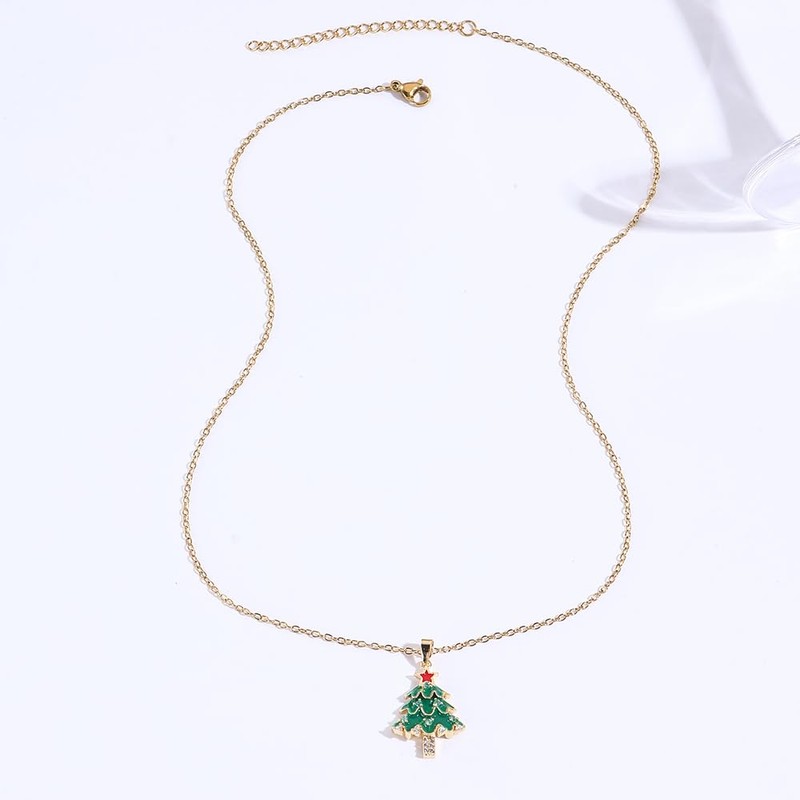 Xeyai Gold Plated Christmas Pendant Necklace for Women Trendy,CZ Christmas