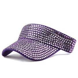 Gudessly Shiny Rhinestones Sport Sun Visor Adjustable Summer Cap Visor Caps for Women Men, Light Purple, 6 7/8-7 1/2