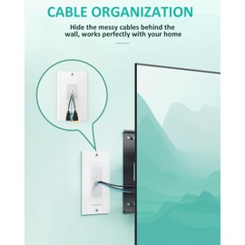 [2 Pack]HAPYTHDA Wall Plate with Low Voltage Mounting Bracket, Single Gang Decorator Wall Plate Cover, Flexible Rubber Wall Grommet for Low Voltage Cables, Home Theater System, White