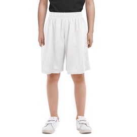 TOPTIE Big Boys Youth Soccer Short, 8 Inches Running Shorts with Pockets-White-L/ 14-16