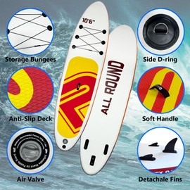 10'6" Inflatable Paddle Board, Premium Stand Up Paddle Board with All Accessories & Carry Bag, Wide Stable Design, 330LBS Load Capacity, Anti-Slip Deck for Youth & Adult to Surf, Fishing, Yoga, Canoe