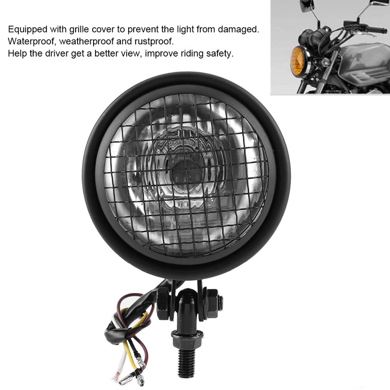 35W Retro Motorcycle Headlight Grill Lens Cover 1750lm High Brightness