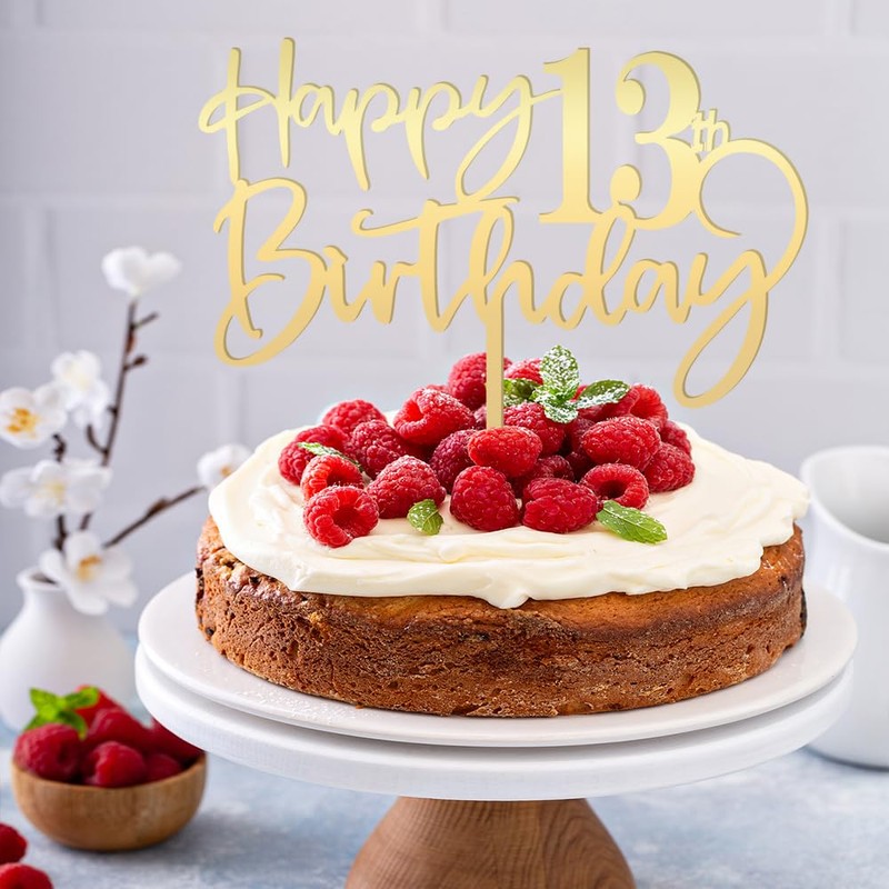 Bekaterea - Decoración para tartas de cumpleaños 13, acrílico dorado