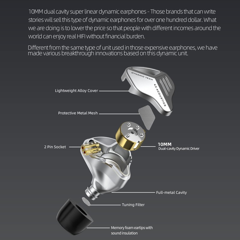 keephifi KZ ZVX 10mm Dual Cavity Dynamic Driver Metal Housing